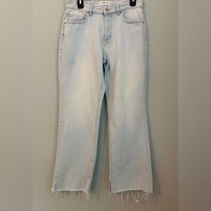 MNG Mango Light Wash Wide Leg Cropped Raw Hem Jeans Size 8